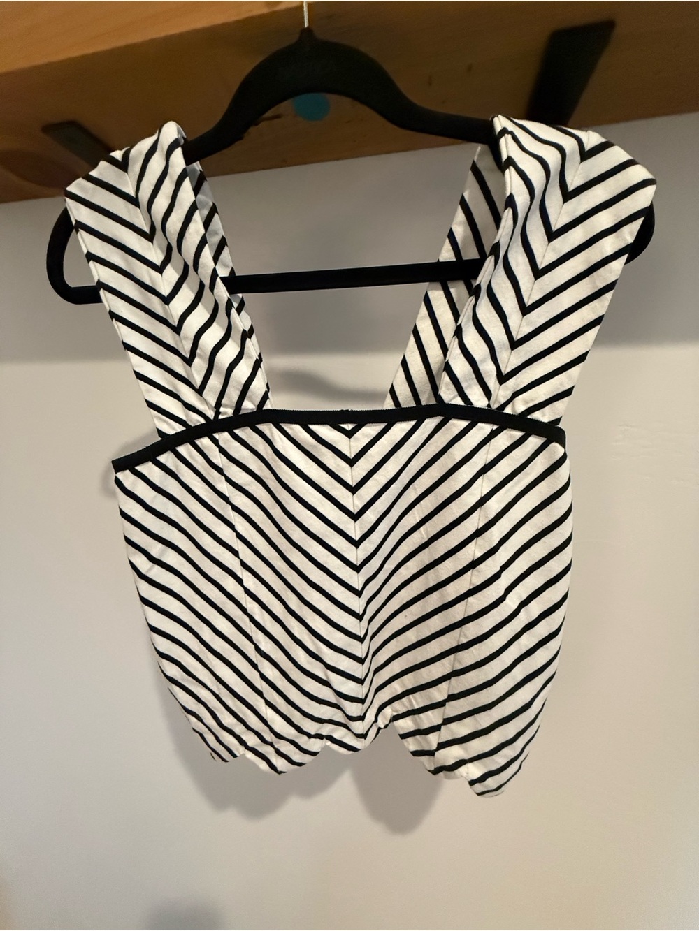 Anthropologie Black & White Striped V-Detail Crop Top